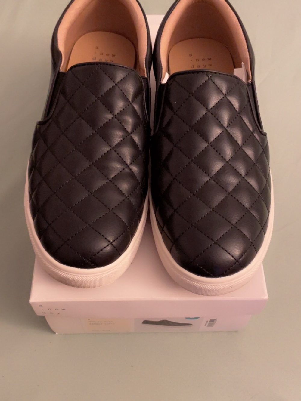 a new day Quilted Slip-On Sneakers in Black with White Sole